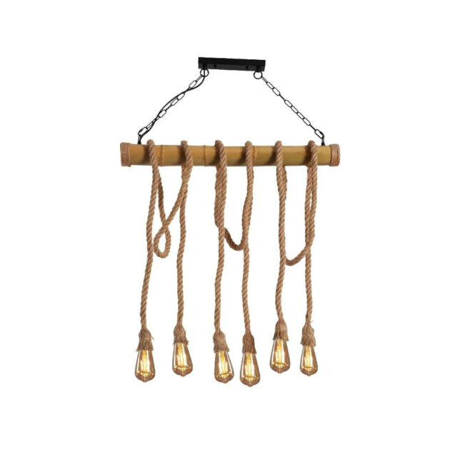Rustic Bamboo And Rope Linear LED Pendant Light