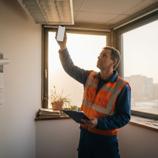 Manager assessing office lighting setup