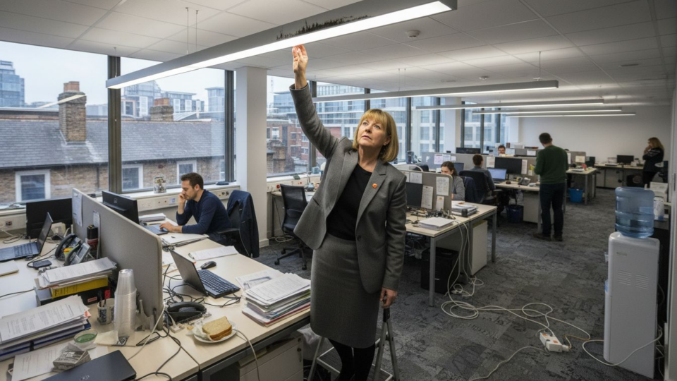 Office manager turning on commercial LED lighting