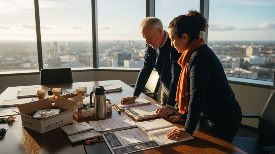 Facility managers reviewing bulk lighting specs