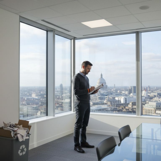 Manager reviewing LED-lit London office