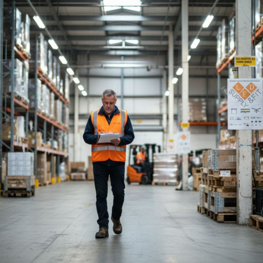 Supervisor checking warehouse lighting safety