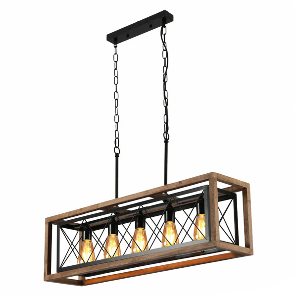 Black X-Frame Wood & Metal Island LED Chandelier