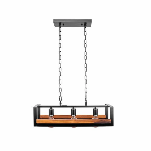 Black Metal & Wood Island Cuboid LED Chandelier | 3 or 4 Bulb Option