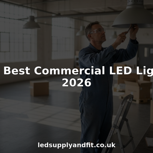 Electrician installing LED light in warehouse office
