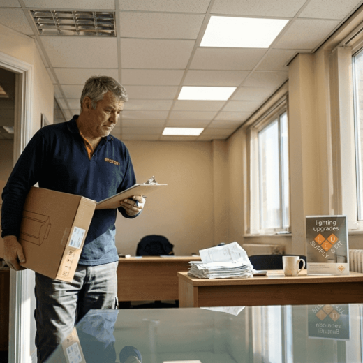 Manager surveying LED upgrade in corner office