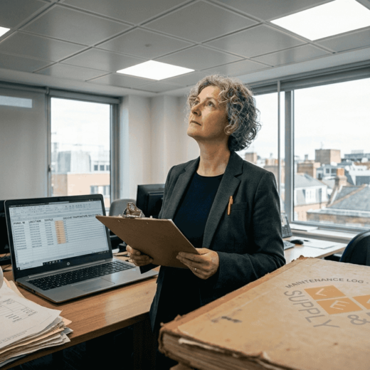 Facilities manager assessing LED panels installation