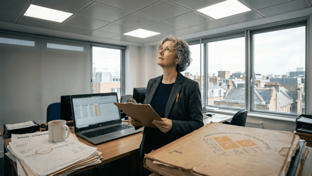 Facilities manager assessing LED panels installation