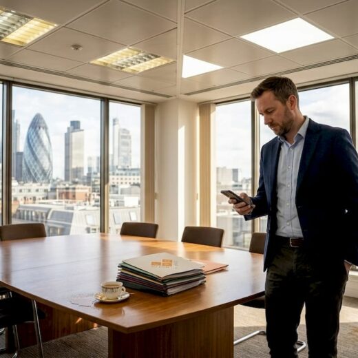 Office manager reviews lighting costs in UK office