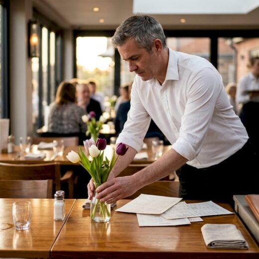 Restaurant manager adjusts ambiance lighting table