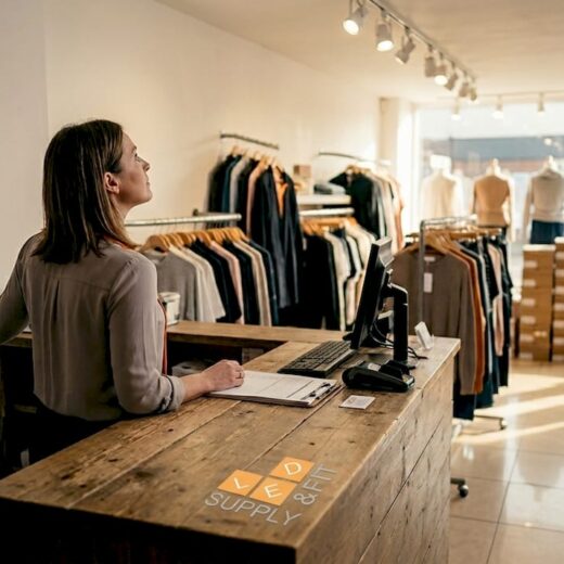 Store manager checks lighting controls in shop