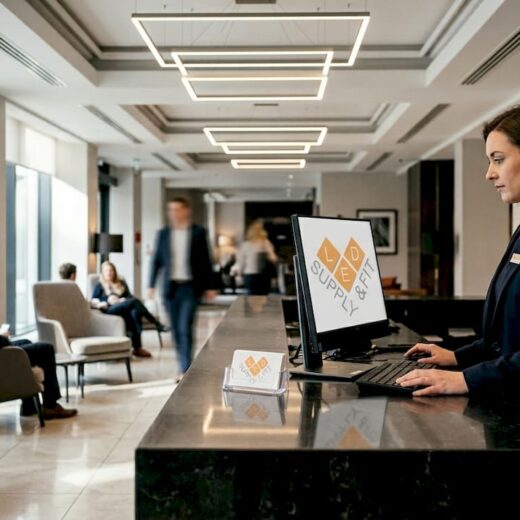 Hotel lobby with layered LED lighting