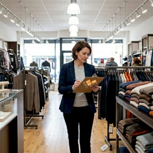 Retail manager evaluating LED lighting in store