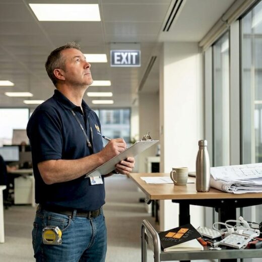 Office manager reviewing sustainable lighting options