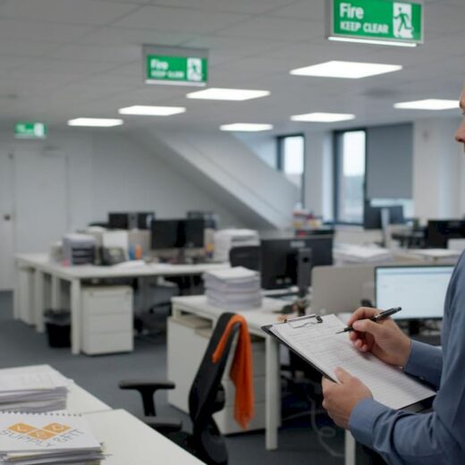 Manager checking emergency LED lighting logbook