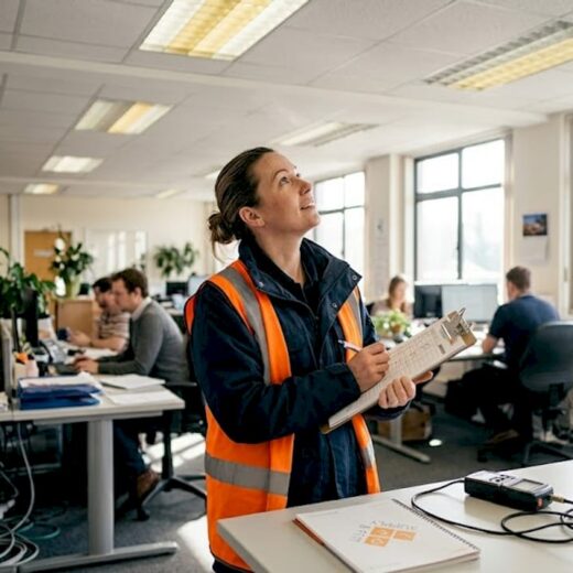 Manager conducting lighting audit in commercial office