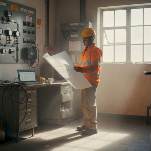 Safety officer inspecting hazardous area lighting