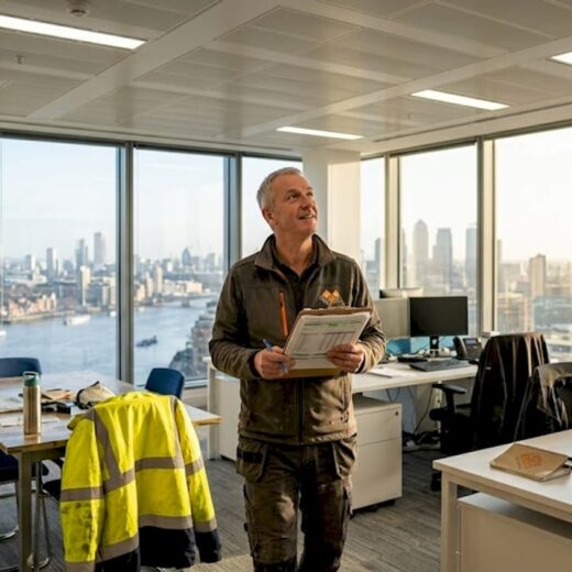 Facilities manager checking office lighting safety