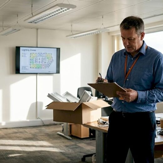 Facilities manager surveying LED upgrade in office