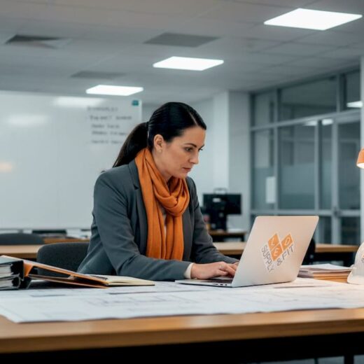Project manager reviews lighting workflow documents