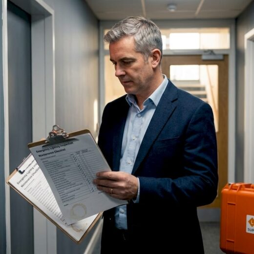Manager inspecting emergency lighting in office