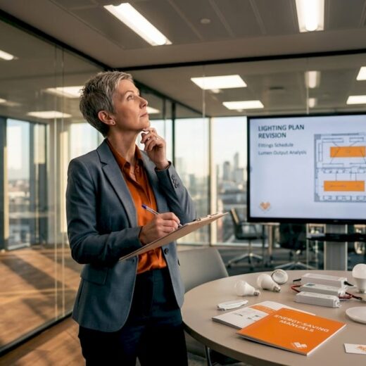 Manager assessing LED demonstration in office