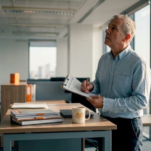 Facilities manager audits office lighting workstation