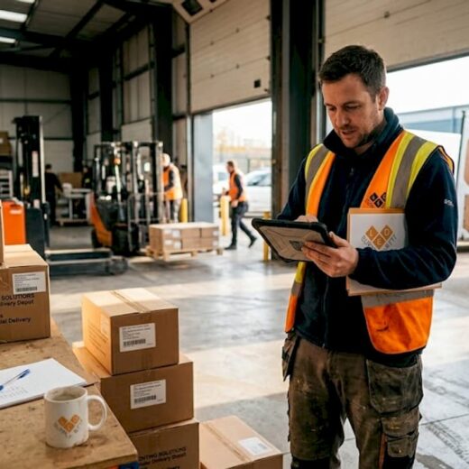 Warehouse supervisor checking lighting delivery manifest