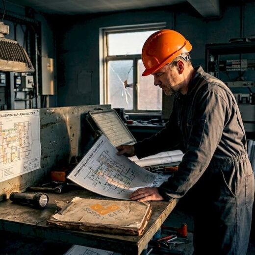 Engineer checking hazardous lighting map