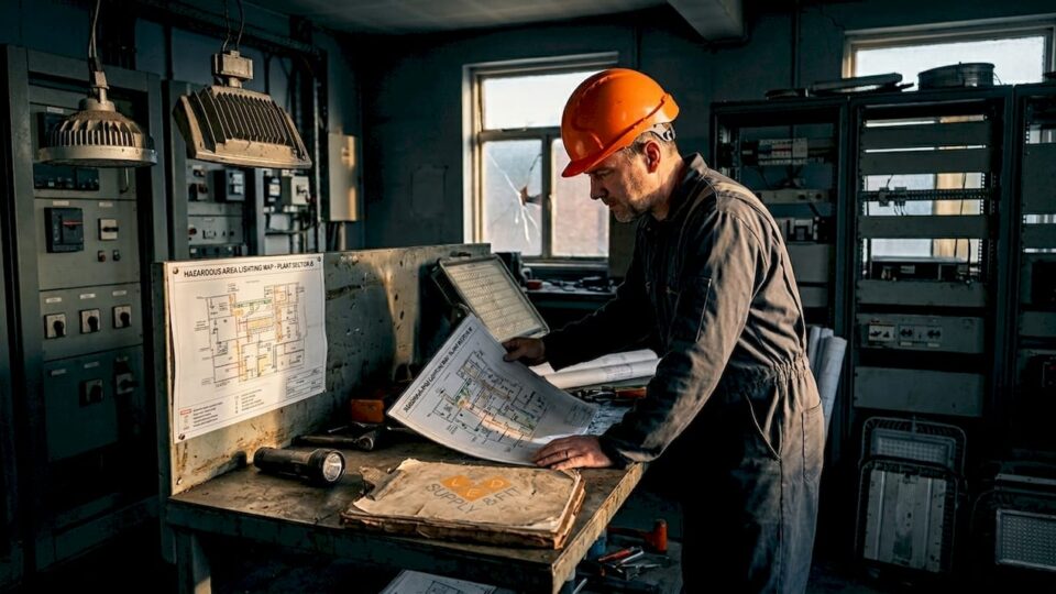 Engineer checking hazardous lighting map
