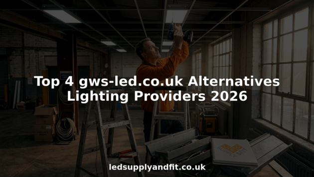 Technician installing LED panel lights in warehouse ceiling