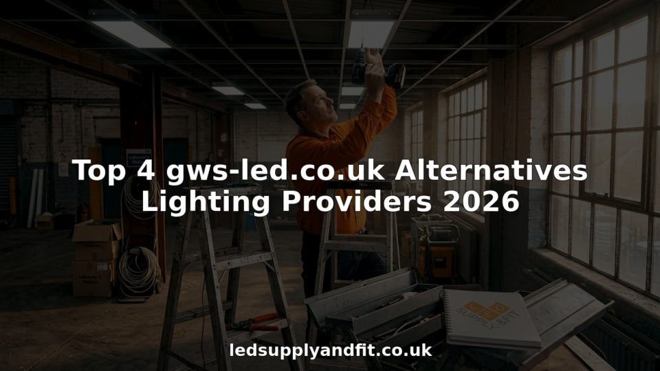 Technician installing LED panel lights in warehouse ceiling